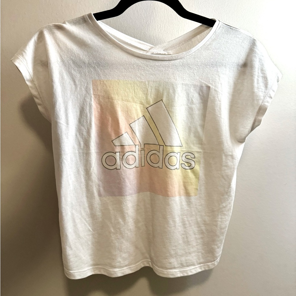 Adidas White Pastel Logo T-Shirt - Size L